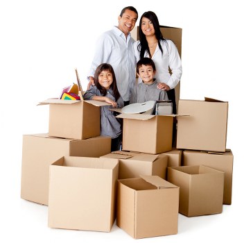 Organised moving team handling furniture and boxes